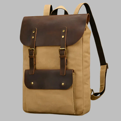 Echte lederen en canvas rugzak | Vintage College Laptop Rugzak