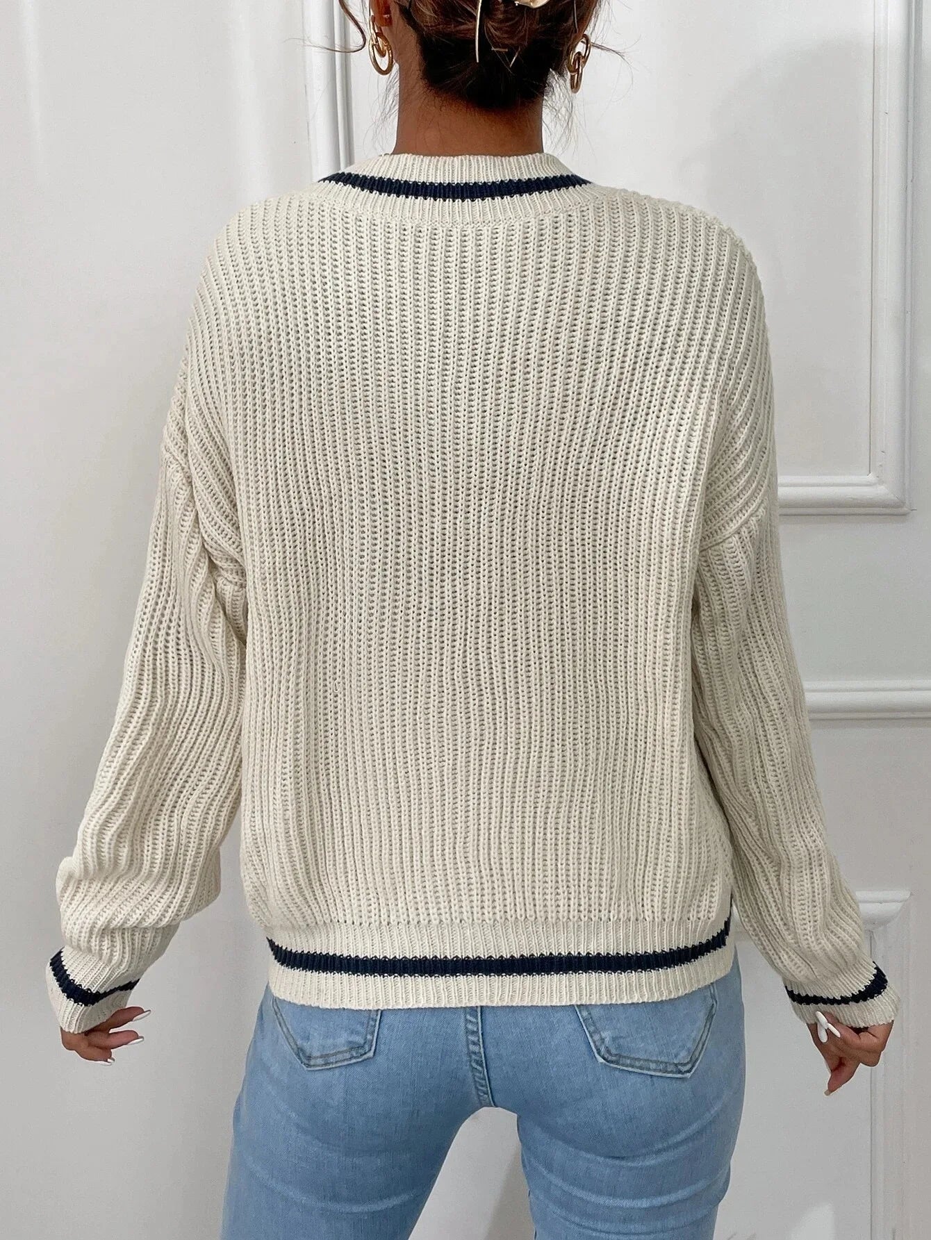 Marina | Gestreifter Waffelstrick-Pullover