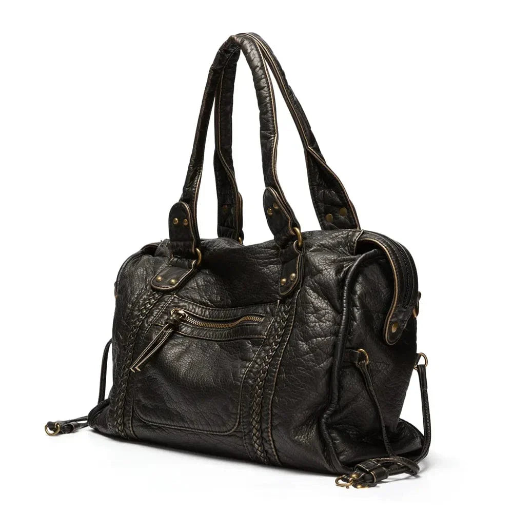 Elegante vintage zwarte leren handtas