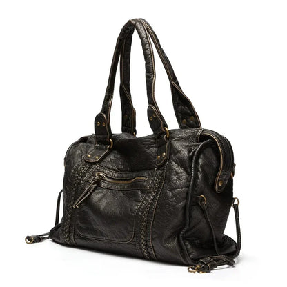 Elegante vintage zwarte leren handtas