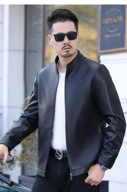 Loke™ Noir – Elegante leren jas met hoge kraag en strakke lijnen