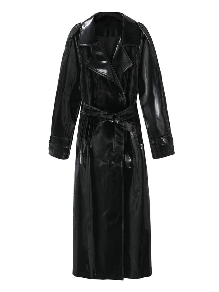 Reflecterende lakleren trenchcoat