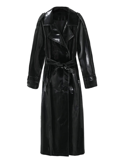 Reflecterende lakleren trenchcoat