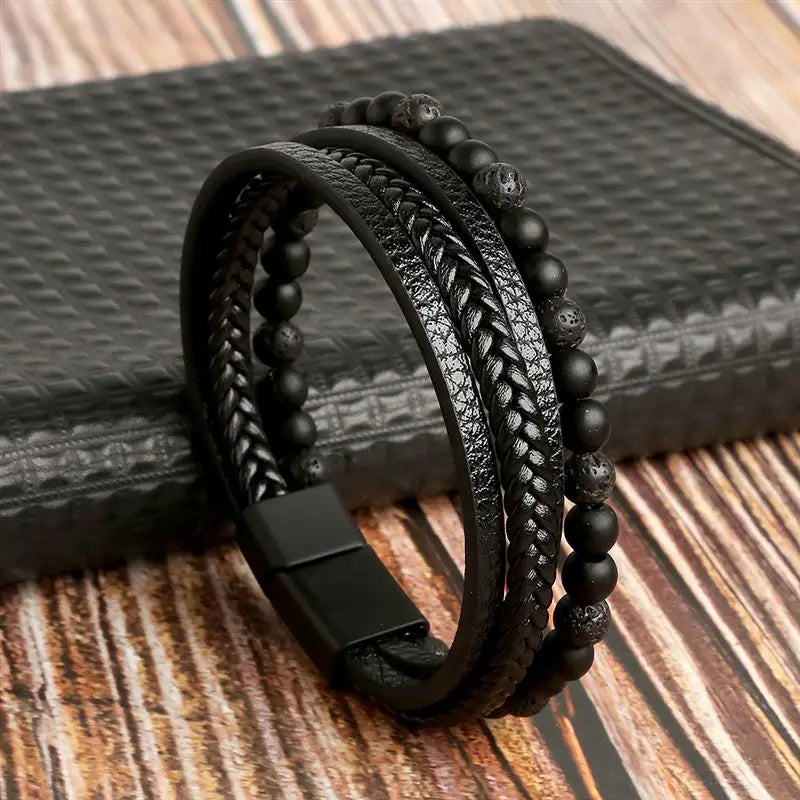 Gramado Klassiek Gevlochten Lederen Armband - Meerlaags Modeaccessoire voor Heren