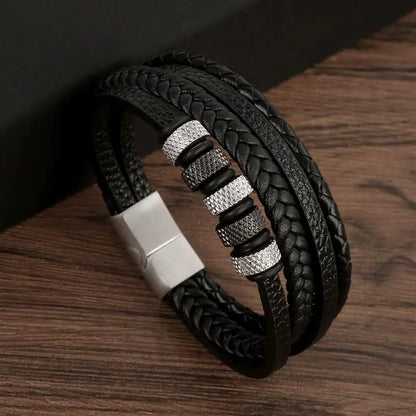 Gramado Klassiek Gevlochten Lederen Armband - Meerlaags Modeaccessoire voor Heren