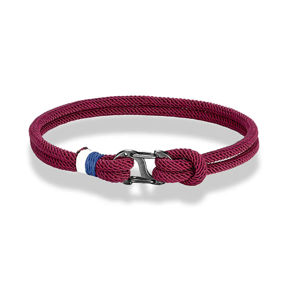 Aegir Nautische Touw Armband – Dubbele Draad Surfer Stijl met Zwarte Roestvrijstalen Karabijnhaaksluiting, Strak en Duurzaam Ontwerp voor Heren