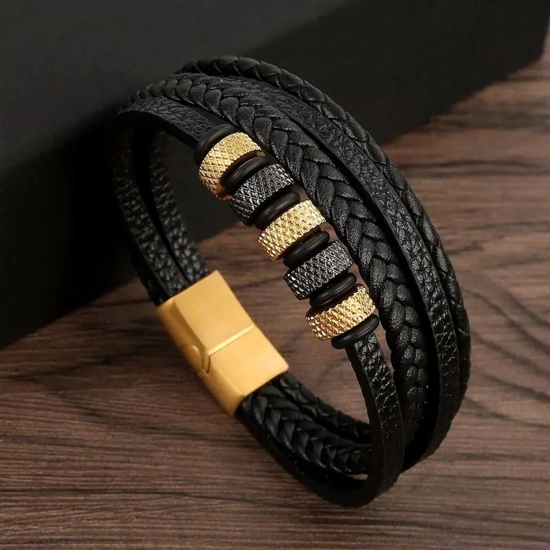 Gramado Klassiek Gevlochten Lederen Armband - Meerlaags Modeaccessoire voor Heren