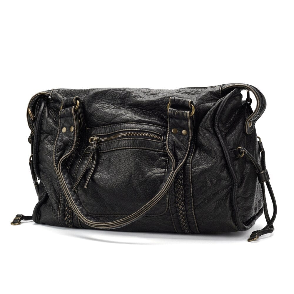 Elegante vintage zwarte leren handtas