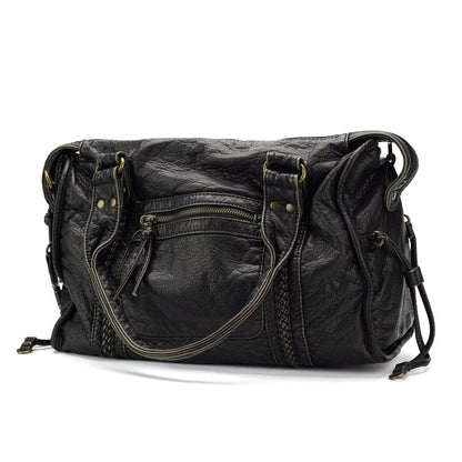 Elegante vintage zwarte leren handtas