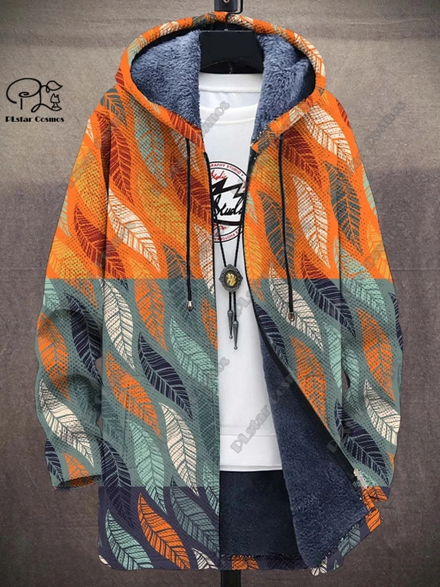 3D printed new winter hooded unisex retro geometric gradient art pattern plush thickened long-sleeved casual warm jacket DY-6