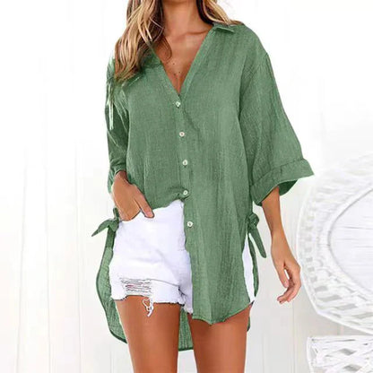 Lange blouse met strikbandjes aan de zijkanten