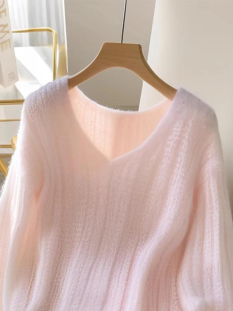 Rosa Langarm-Pullover ohne Muster