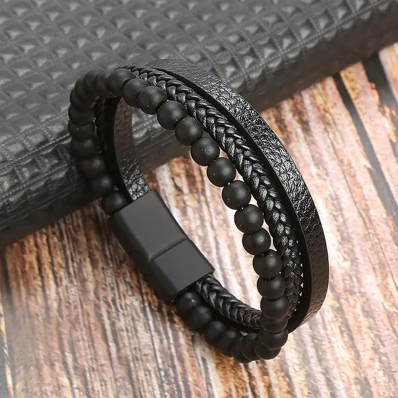 Gramado Klassiek Gevlochten Lederen Armband - Meerlaags Modeaccessoire voor Heren