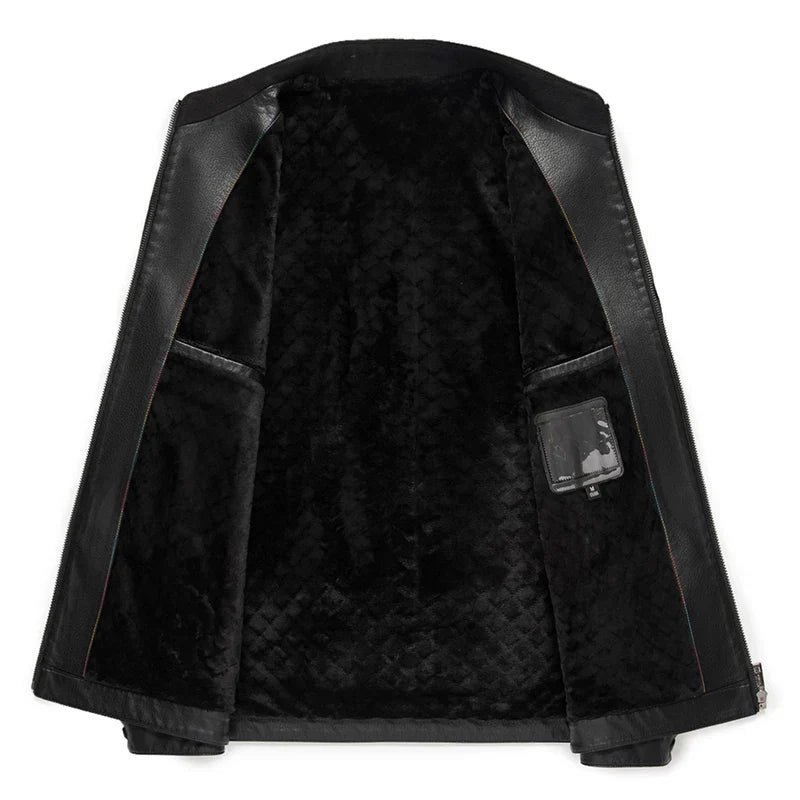 Loke™ Noir – Elegante leren jas met hoge kraag en strakke lijnen