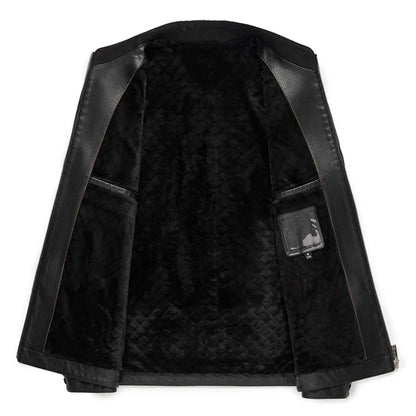 Loke™ Noir – Elegante leren jas met hoge kraag en strakke lijnen