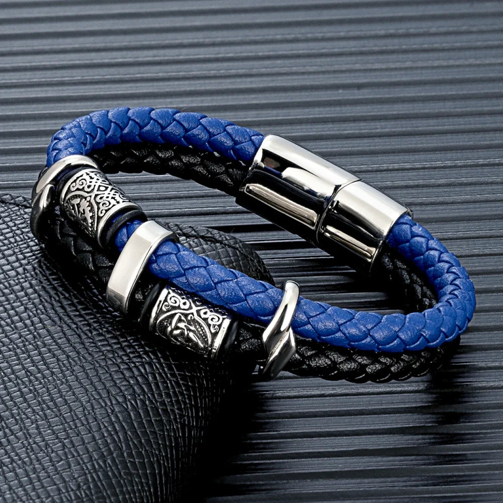 Ferentium Norse Kompas Leren Armband – Viking Stijl Meerlagige Vlecht voor Mannen