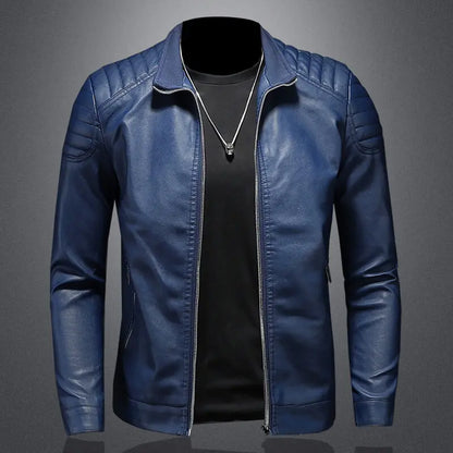 Storm™ Edge – Blauwe PU-leren jas met moderne schouderdetails