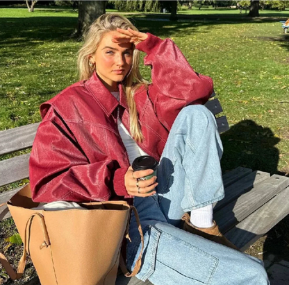 Brigitte - Trendy rode leren jas