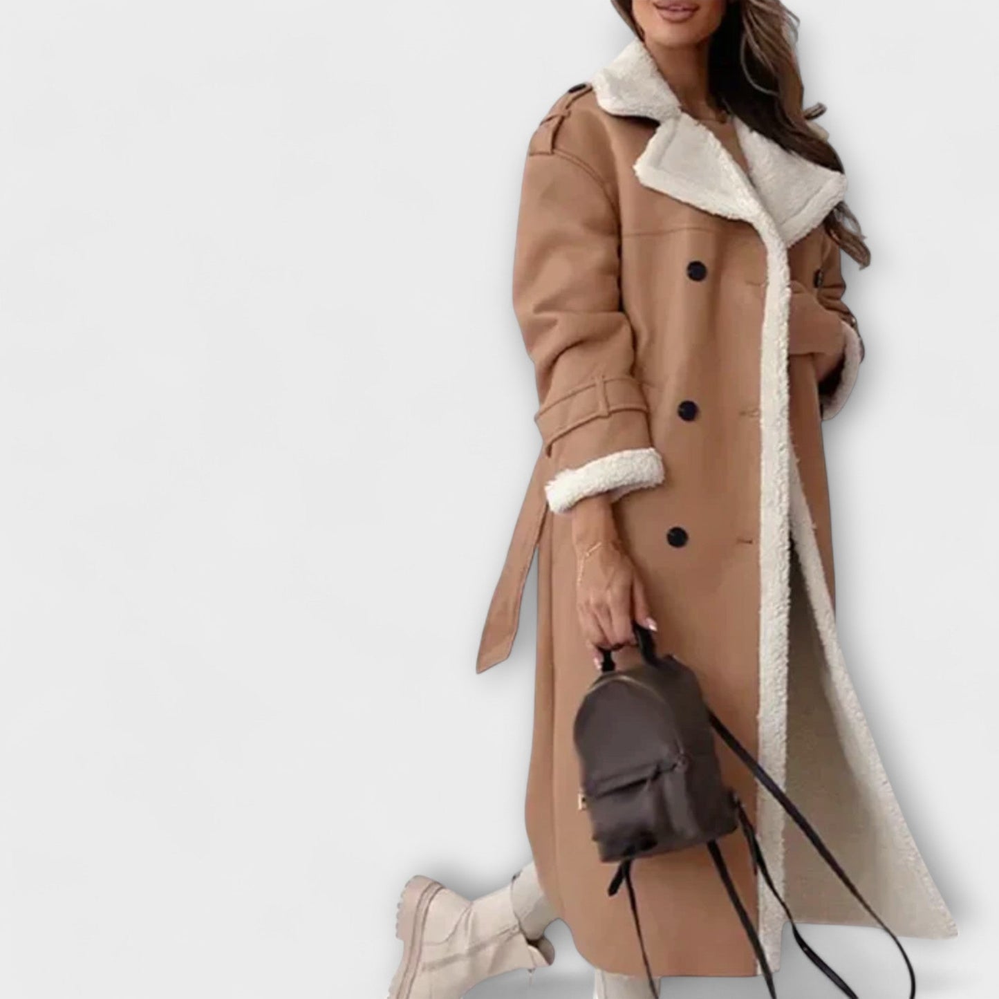 Maria – Lange klassische Jacke mit Fleecefutter und Teddykragen