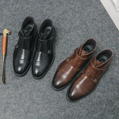 Parker | Imitation Leather Ankle Boots with Double Monk Strap