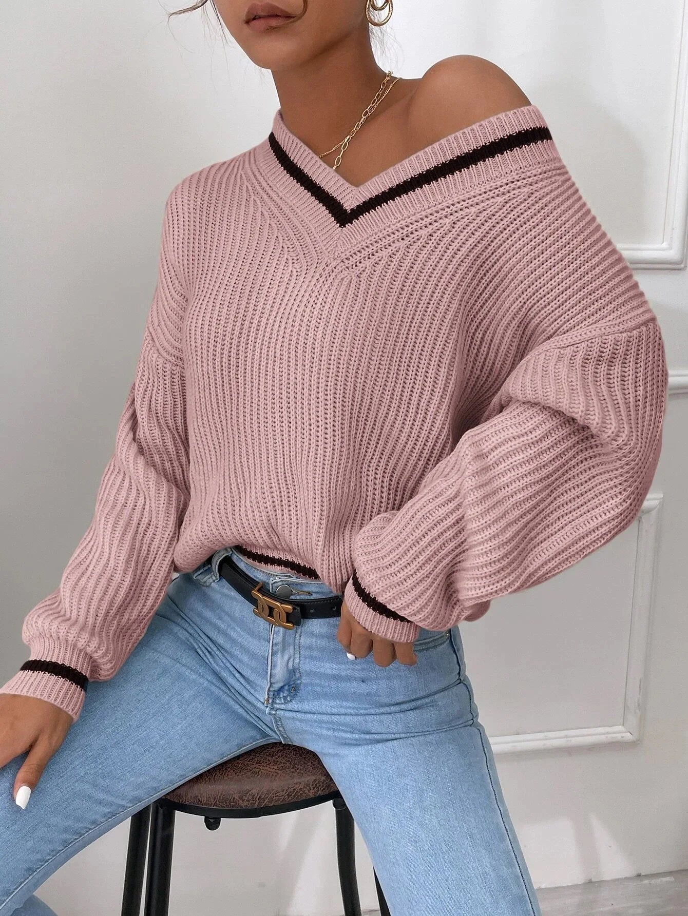 Marina | Gestreifter Waffelstrick-Pullover