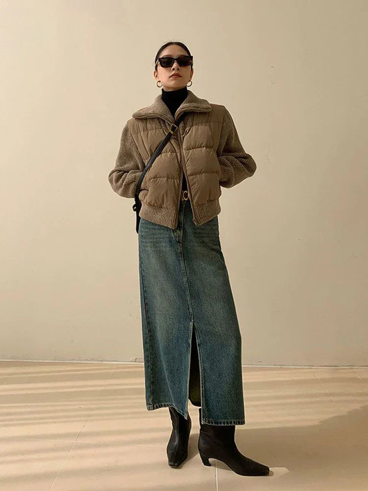 Gebreid patchwork-pufferjack