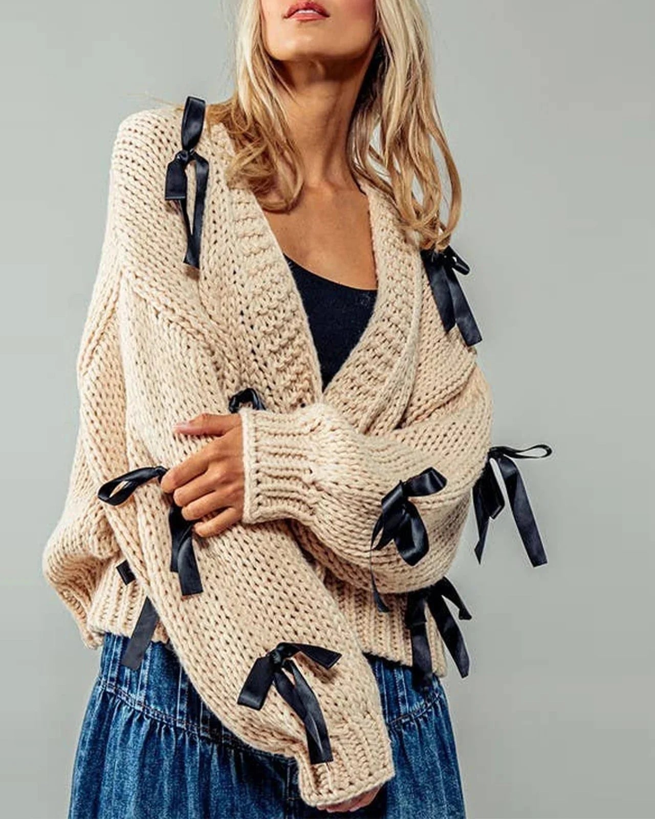 Sasha Schleifen-Strickjacke