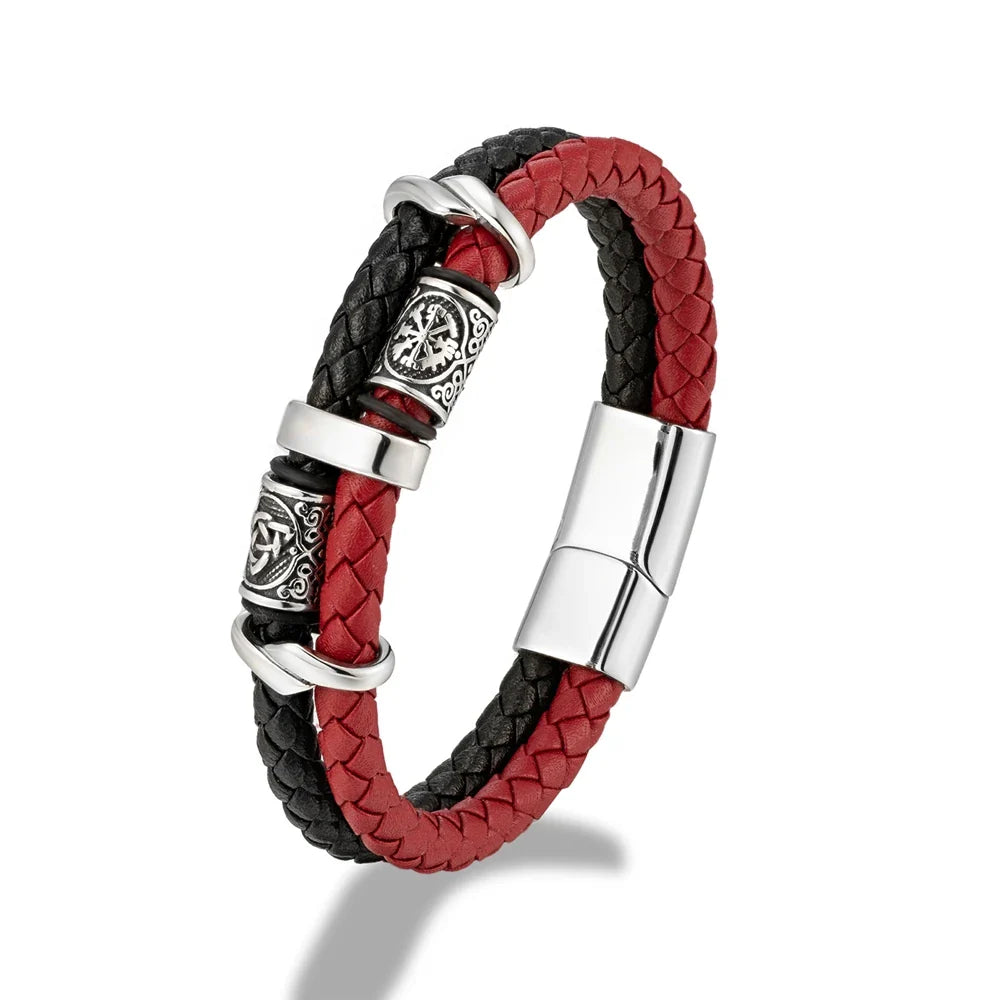 Ferentium Norse Kompas Leren Armband – Viking Stijl Meerlagige Vlecht voor Mannen