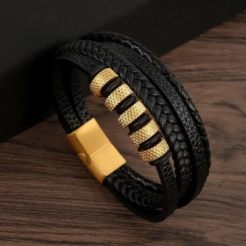 Gramado Klassiek Gevlochten Lederen Armband - Meerlaags Modeaccessoire voor Heren