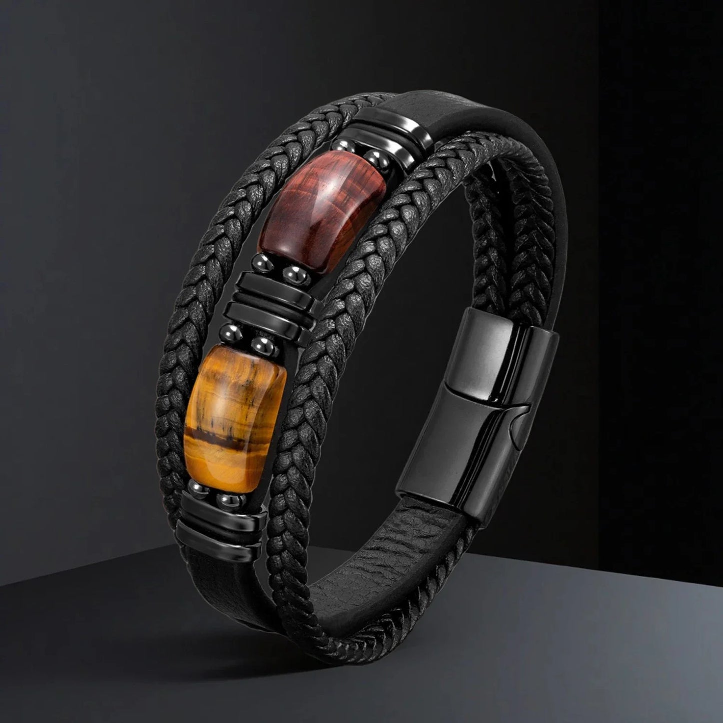 Lussonia Steen & Leer Boho Armband – Verstelbare Handgemaakte Kralen Sieraden