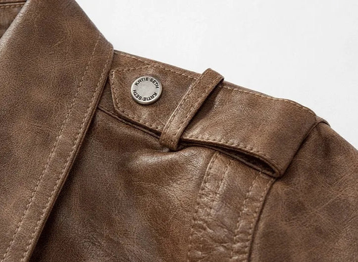Frederik™ Raw – Braune Lederjacke mit Vintage-Struktur und breiten Schultern