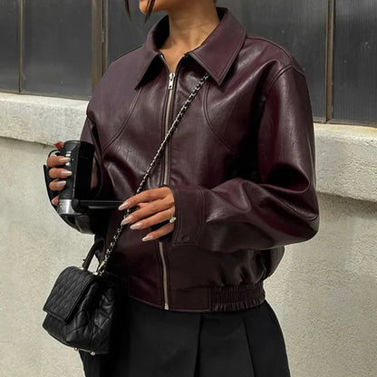 Damen Vintage-Lederjacke mit Reißverschluss