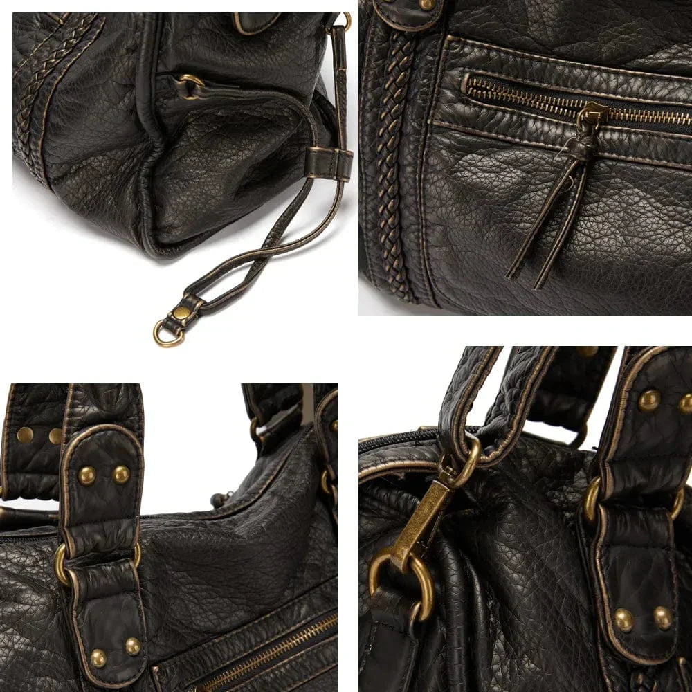 Elegante vintage zwarte leren handtas