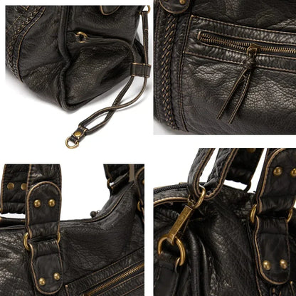 Elegante vintage zwarte leren handtas