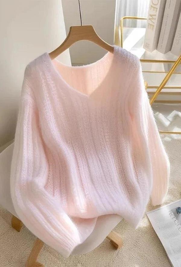 Rosa Langarm-Pullover ohne Muster