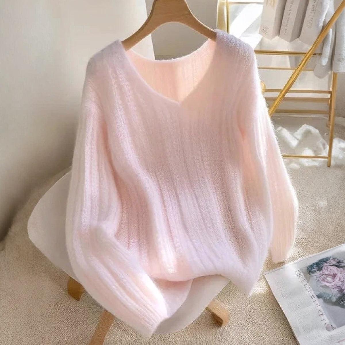 Rosa Langarm-Pullover ohne Muster