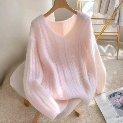 Rosa Langarm-Pullover ohne Muster