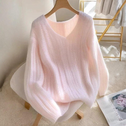 Rosa Langarm-Pullover ohne Muster
