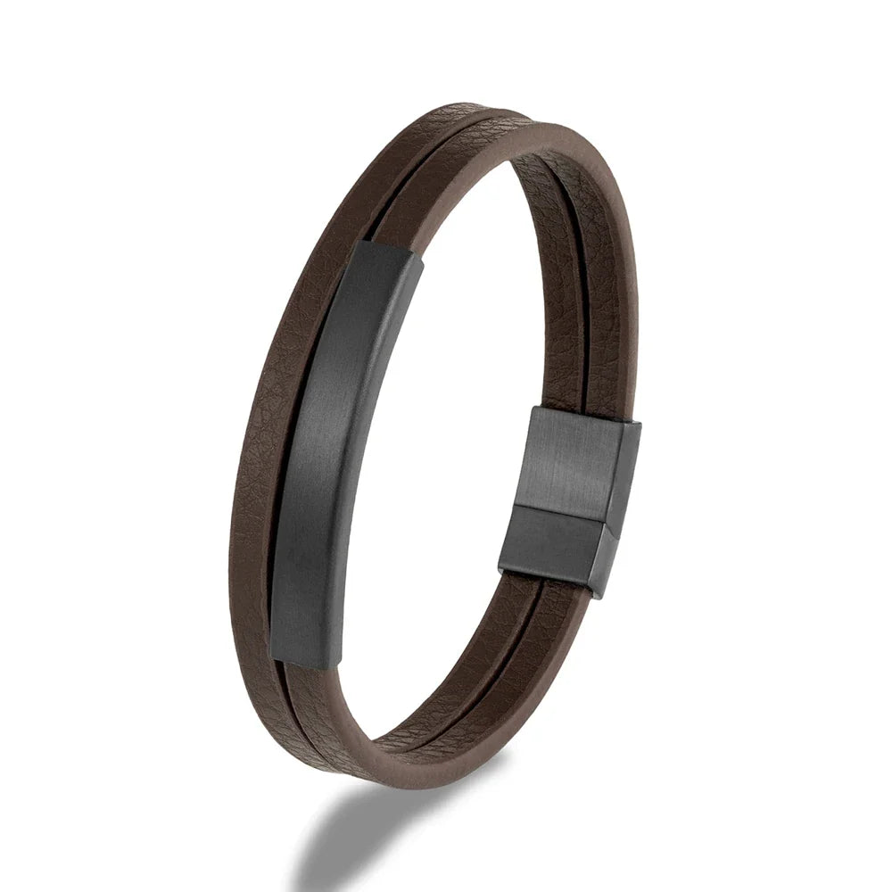 NoirBound Leren Armband – Dubbele Rij Handgemaakt Design met Matzwart Roestvrijstalen Sluiting, Strakke en Minimalistische Stijl voor Mannen