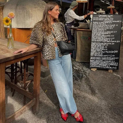 Rose | Trendy blouse met luipaardprint en pofmouwen