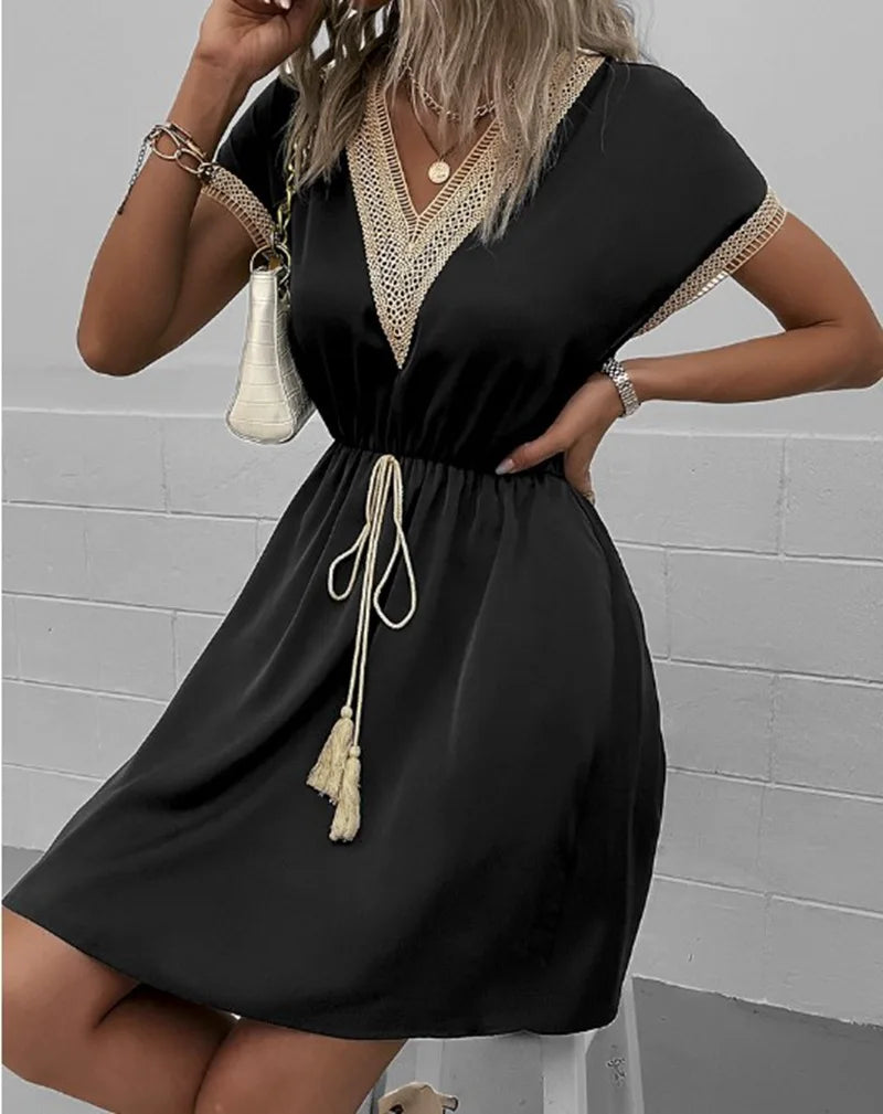 Josephine - Chique Boho-jurk met V-hals en flatterende tailleriem