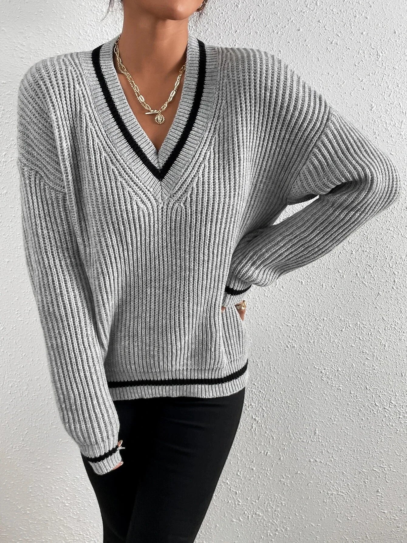 Marina | Gestreifter Waffelstrick-Pullover