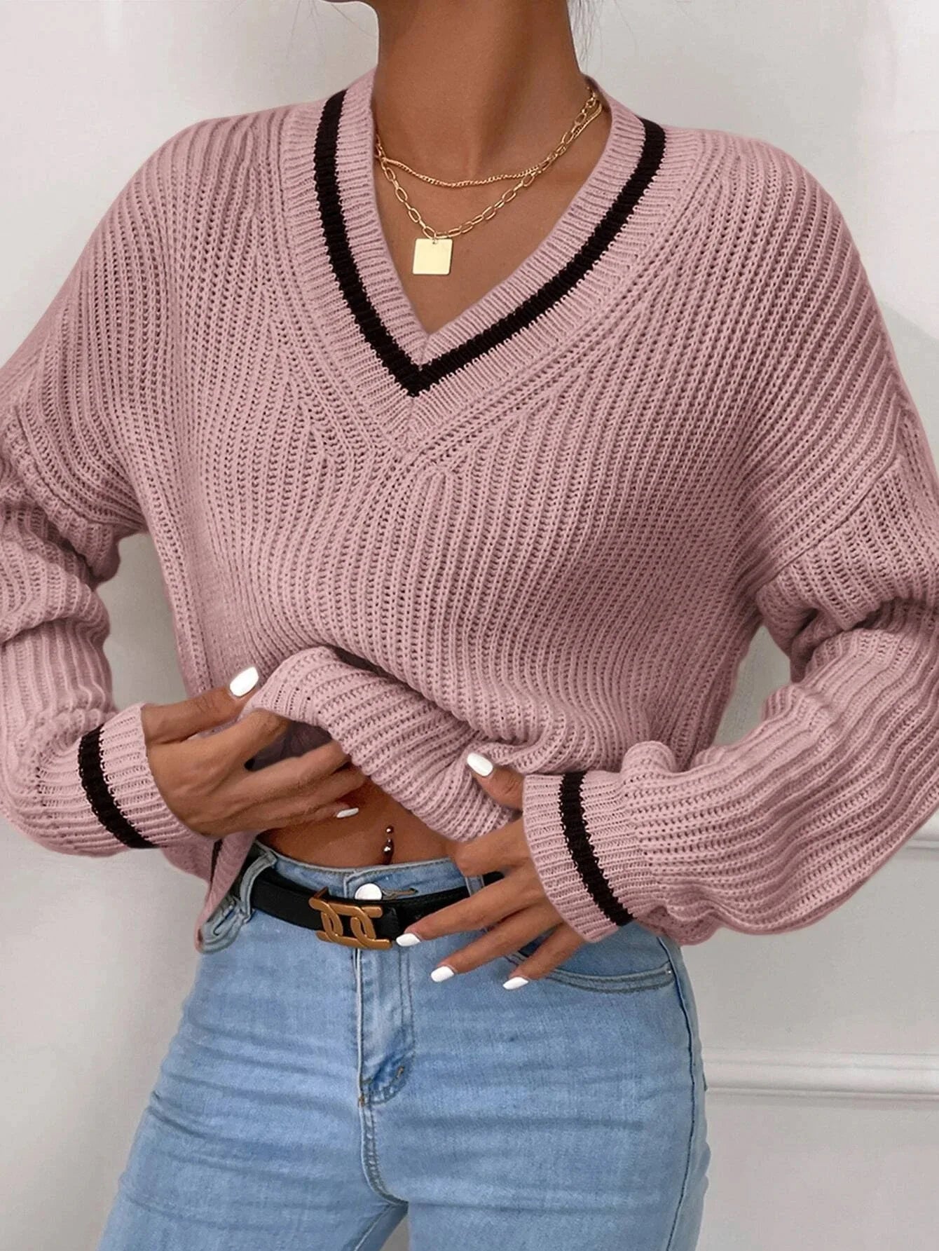 Marina | Gestreifter Waffelstrick-Pullover