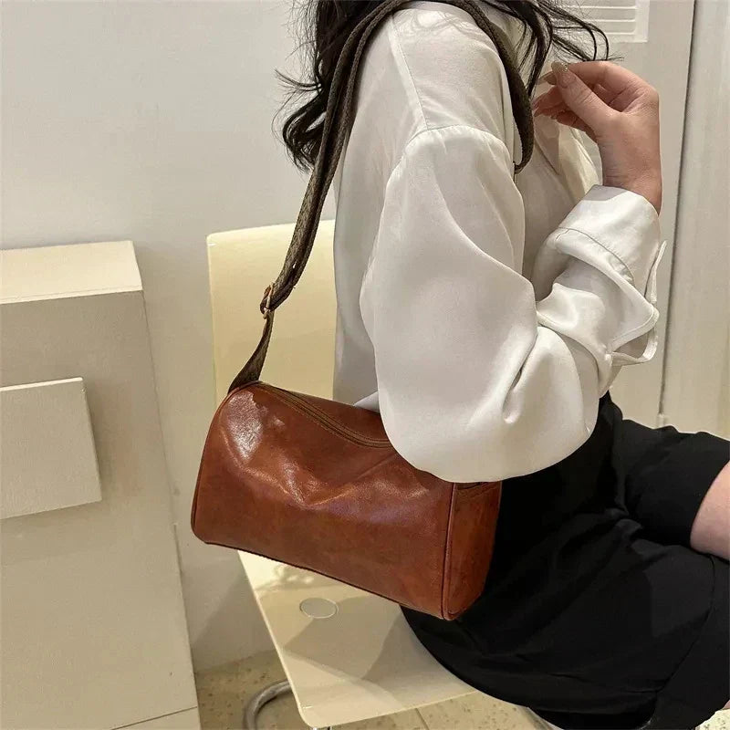 Trine™ | Vintage Leren Crossbodytas met Gevlochten Verstelbare Band