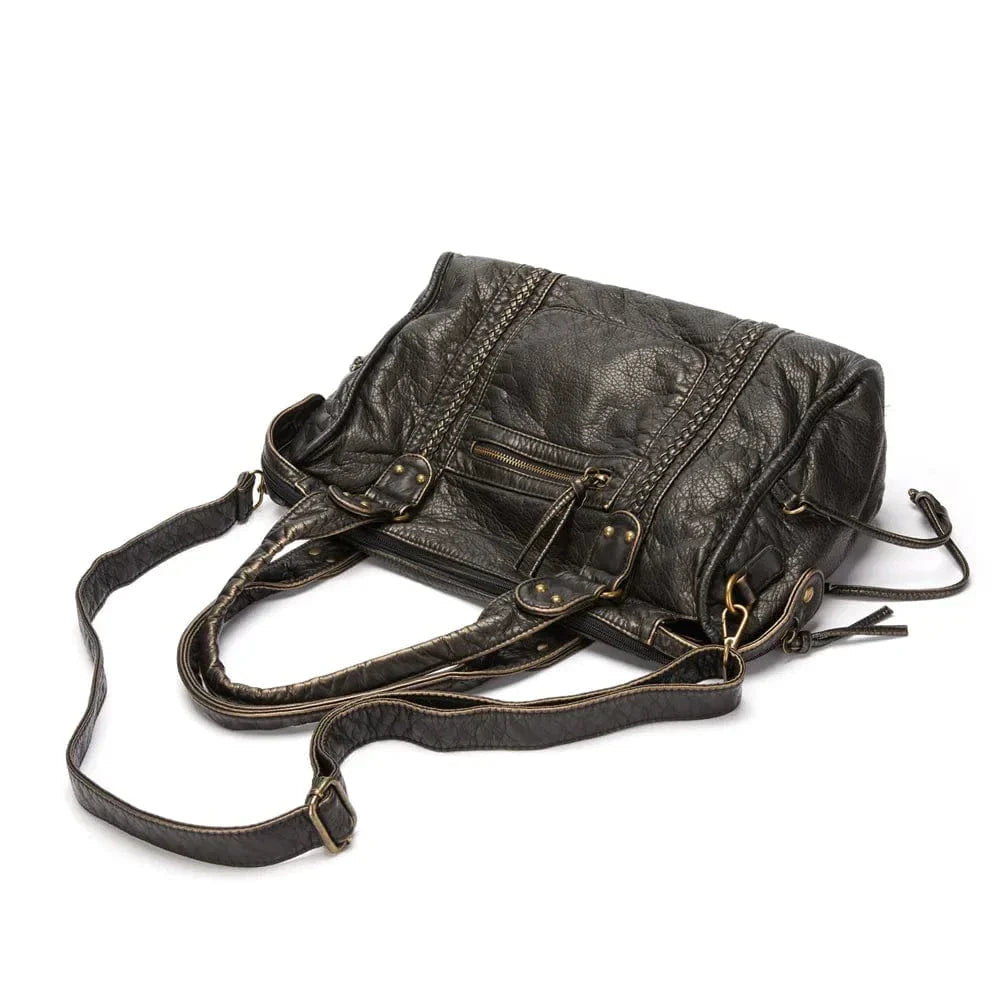 Elegante vintage zwarte leren handtas