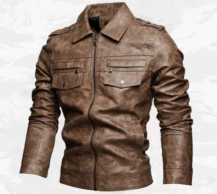 Frederik™ Raw – Braune Lederjacke mit Vintage-Struktur und breiten Schultern