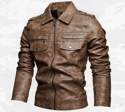 Frederik™ Raw – Braune Lederjacke mit Vintage-Struktur und breiten Schultern