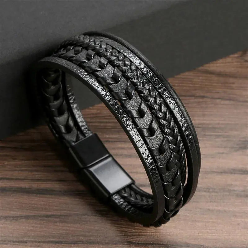 Gramado Klassiek Gevlochten Lederen Armband - Meerlaags Modeaccessoire voor Heren