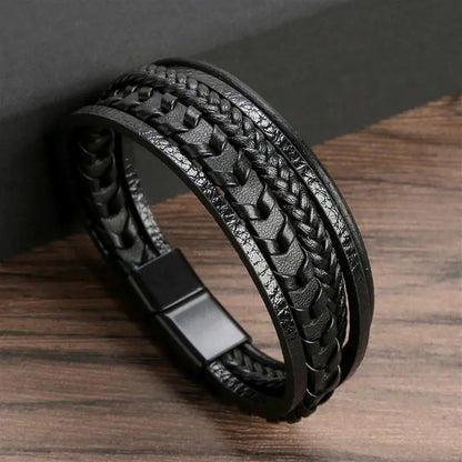 Gramado Klassiek Gevlochten Lederen Armband - Meerlaags Modeaccessoire voor Heren
