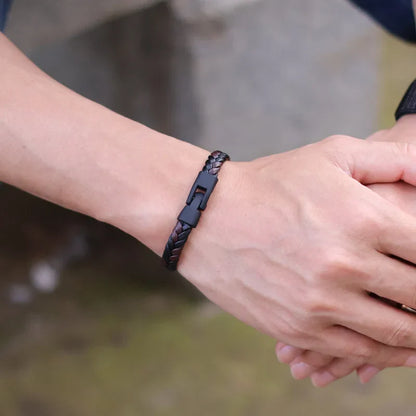 Elysian gevlochten lederen armband - roestvrijstalen gesp & meerlaagse wikkel voor heren